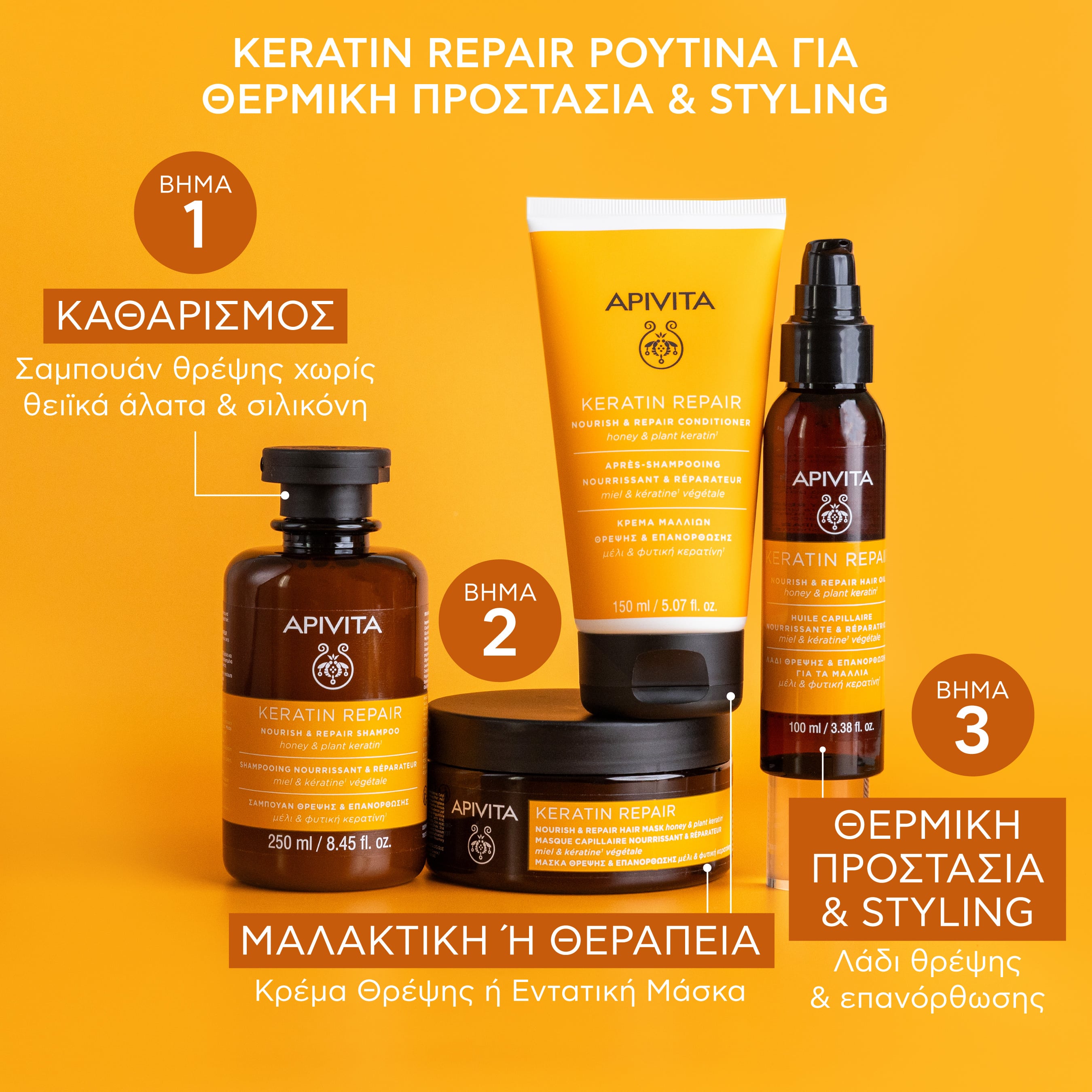 APIVITA - KERATIN REPAIR Λάδι Θρέψης & Επανόρθωσης με μέλι & φυτική κερατίνη - 100ml